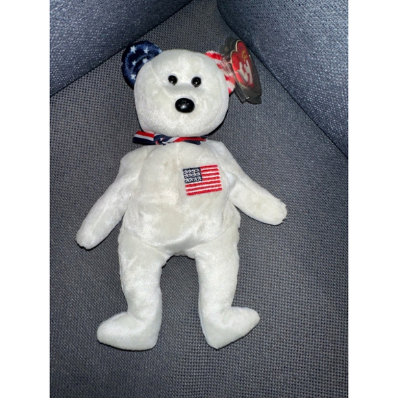 TY AMERICA (WHITE) the BEAR BEANIE BABY - MINT with MINT TAG USA Red Cross - Picture 8 of 16